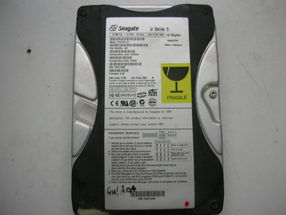 Seagate U Series 5 10gb ST310211A 100112537 3.39 Ide - Image 1 of 1