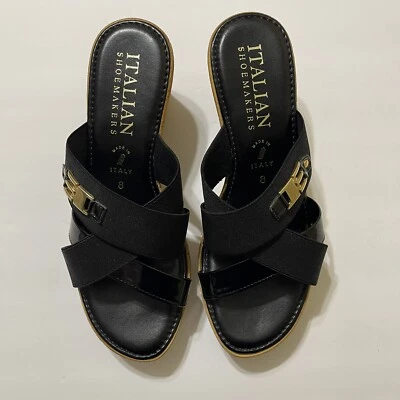 Sandalias Italianas para Mujer Bella Schmidt Deslizables Correa Negra Cuña Talla 8 Foto 1 de 4