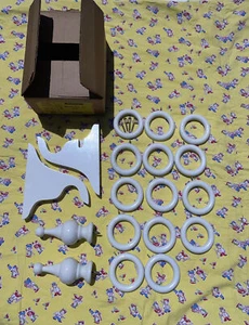 NOS Stanley Wood Pole Set Decorative Curtain Rod Bracket Finial Rings USA White - Picture 1 of 19