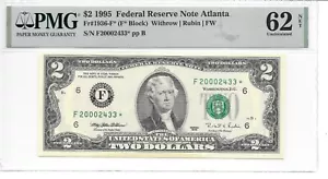 1995* ATLANTA MILLENNIUM STAR $2 FRN PMG 62 NET UNCIRCULATED THINNING - Picture 1 of 4