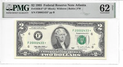 1995*  ATLANTA MILLENNIUM STAR $2 FRN PMG 62 NET  UNCIRCULATED "THINNING" - Image 1 of 4