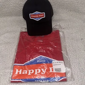 HAPPY DAD SELTZER FRONT LOGO T-SHIRT RED UNISEX ADULTS LARGE & TRUCKER HAT NEW. - Picture 1 of 9