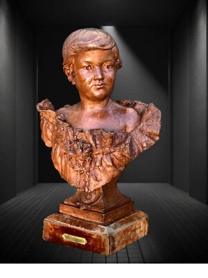 BUSTE D UNE JEUNE FEMME EN TERRE CUITE SUR SOCLE BOIS  SIGNÉ  " A. CHANNEBOUX  " - Photo 1/4