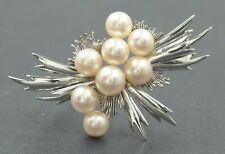Mikimoto Pearl Sterling Silver Vintage Brooch 