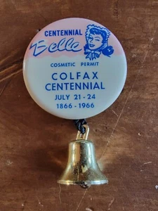 Centennial Belle Colfax Iowa Vintage 1966 "Cosmetic Permit" Pinback - Picture 1 of 2