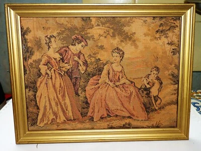 TAPISSERIE RECTANGULAIRE  ANCIENNE ENCADREE BE - Photo 1/3