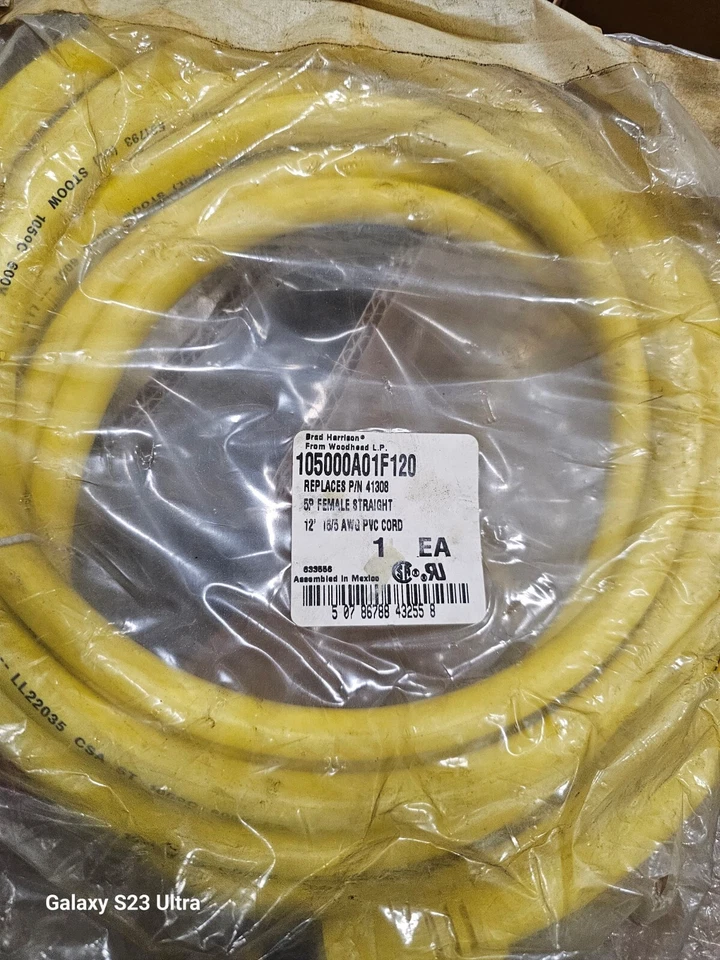 41308,CABLE, 5P FEMALE STRAIGHT 12' 1615AWG PVC CORD,  105000A01F120 - Image 1 of 1