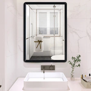 70x50cm Bathroom Mirror Toilet Wall Mirror Black Frame Vanity Bedroom Cloakroom - Picture 1 of 13