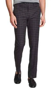 Mens Bar III Slim Fit Brown Plaid Stretch Suit Dress Pants 34Wx34L E06755 - Picture 1 of 3