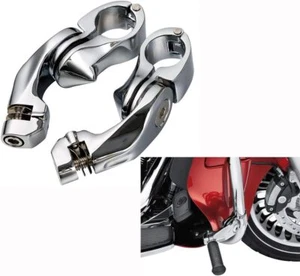 1 1/4" Chrome Adjustable Highway Short Angled Foot Pegs Mount Kit For Harley - Picture 1 of 9