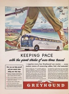 Annuncio con stampa VINTAGE ANNI '40 ~ levriero ~ Tenere il passo con passi giganti della guerra in tempo di guerra - Foto 1 di 1