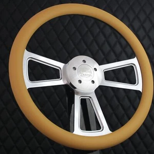 18" Billet Aluminum Steering Wheel Big Rig Mustard Vinyl 5 Hole Semi Truck - Picture 1 of 6