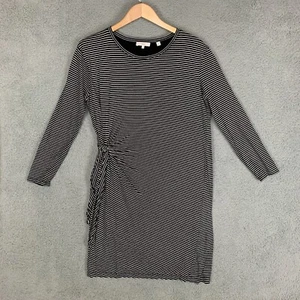 Vince T-Shirt Dress Size Medium Black/White Stripe Long Sleeve Side Tie Crewneck - Picture 1 of 13