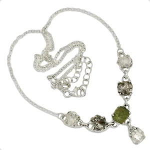 Collar de plata 925 con diamantes de moldavita checa genuina natural y Herkimer SN19038 - Imagen 1 de 1