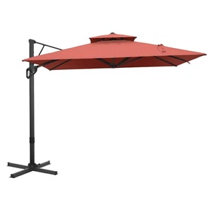 9'x12' Patio Umbrella Cantilever Outdoor Hanging Umbrella 360��Rotation Red - Picture 1 of 8