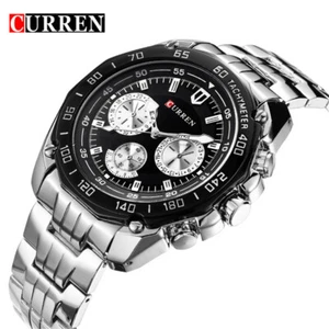CURREN Men Quartz Watch Casual Stainless Steel Male Wristwatch Military Watches - Picture 1 of 11