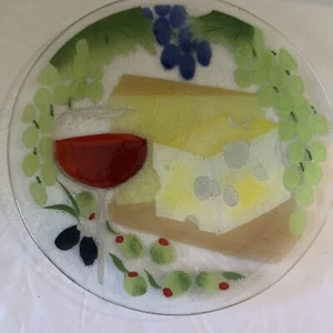 INKOGNETO 56280 FUSION WINE & CHEESE ART GLASS PLATE 7.75” Signed Wm McGrath - Picture 1 of 7