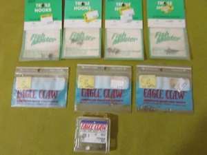 Vintage 60er Fischhaken, NOS, 8 Packungen, Nr.8,12,18 Drillinge, Mustad, Eagle Claw - Bild 1 von 4