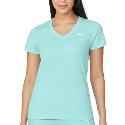 NWoT FILA Mujer Manga Corta Cuello en V Ropa Activa Camiseta Azul Talla S $40 Z1011 Foto 1 de 3