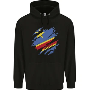 Torn DR Congo Flag Congolese Day Football Childrens Kids Hoodie - Picture 1 of 12