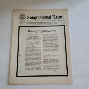 US Congressional Record November 25, 1963, Eulogies for JFK ~ Post Assassination - Picture 1 of 6