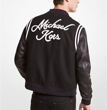 Michael Kors Wool Blend & Leather Varsity Baseball Jacket Size S  -Charcoal-