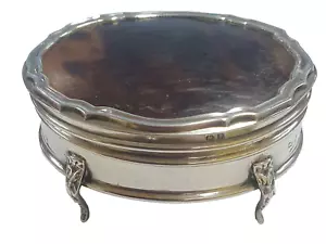 Sterling Silver/Faux Tortoise Shell Trinket Box With Hinged Lid Hallmarked 1914 - Picture 1 of 10
