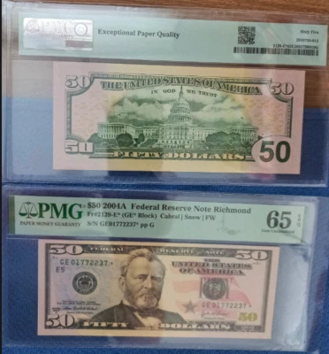 USA , $50, 2004A,Federal reserve  Note Richmond Star,  Fr#2129-E*, PMG65 EPQ - Image 1 of 3