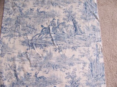 TRES ANCIEN TISSU STYLE JOUY  MOTIF BLEU FOND CLAIR  -71 cm   x 98 cm - J 13 - Photo 1/3
