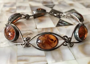 Antik Alt Armband DAMEN Silber Bernstein Fischland Fisch Punze WUNDERVOLL &EDEL - Bild 1 von 24
