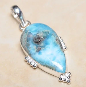Handgemacht Blass Himmelblau Karibik Larimar 925 Sterling Silber 2 " Anhänger # - Bild 1 von 1
