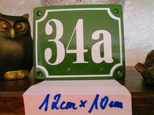 Hausnummer Nr. 34a weiße Zahl auf grünem  Hintergrund 12 cm x 10 cm Emaille - Picture 1 of 12