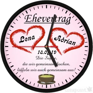#301 Wanduhr » Ehevertrag « Hochzeitsgeschenk personalisiert mit Namen und Datum - Picture 1 of 5