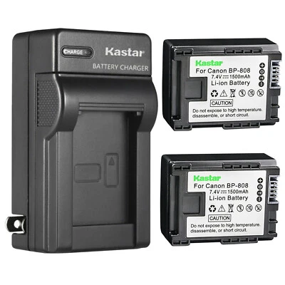 Kastar 2x BP-808 Battery + Charger for Canon Vixia HF200 HG10 HG20 HG21 HG30 M31