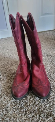 Botas de Vaquero de Cuero Rosa Coco para Mujer Talla 8M Punta Redonda Antideslizantes Rojo Granate  Foto 1 de 4