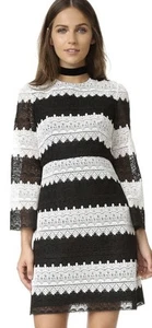 Jill Stuart Black And White Lace 3/4 Length Sleeve Pocket Dress Size 2 NWOT - Picture 1 of 5