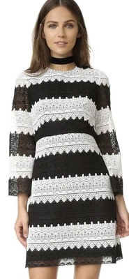 Jill Stuart 黑白蕾丝 3/4 长袖口袋连衣裙 2 码全新无标签 — 第 1/4 张图片