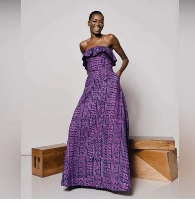 $448 Anthropologie Kahindo Strapless Ruffled Maxi Dress Size 1X plus  Purple - Image 1 of 4