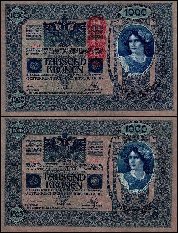 Austria 1000 Kronen, 1902 (1919 ND), P-59, UNC, Overprint - Image 1 of 1