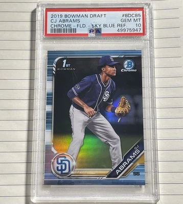 2019 Bowman Chrome CJ Abrams Pre-Rookie 1st Sky Blue Refractor #85 PSA 10 Pop 79 - Image 1 of 2