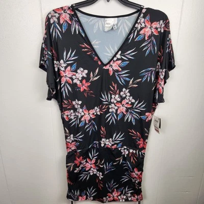 Vestido para mujer Bar III Tropical Escape floral encubrimiento talla M negro rosa cuello en V Foto 1 de 4