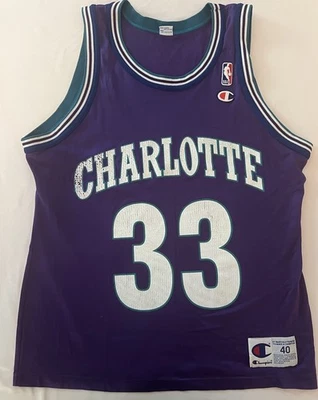 Vintage 90s Charlotte Hornets Alonzo Mourning 33 Champion Jersey Size 40 See Pic - Image 1 of 4