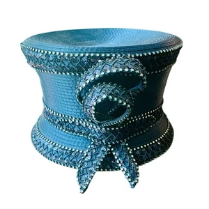 Vintage Schwanenhut New York Navy Pailletten Schleife Kirche Statement Hut - Bild 1 von 5