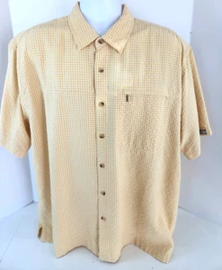 North Face Shirt Mens XL Yellow Plaid Button Up Short Sleeve Outdoor Rayon Blend - Picture 1 of 2