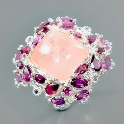 Anillo de Morganita Natural Bellas Artes 18 quilates+ Plata de Ley 925 Talla 7.5/B-R4564 Foto 1 de 4
