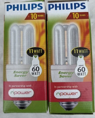 2 Philips Genie Energy Saving Light Bulbs 11W Equal To 60W E27 Edison Free P&P - Image 1 of 4