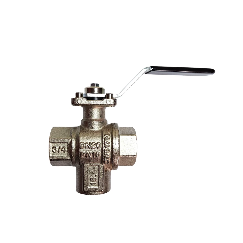 RB 3/4" Three Way T-Port Ball Valve DN20 PN16 CW617N Brass 3-Way Valve ISO 5211 - Image 1 of 4