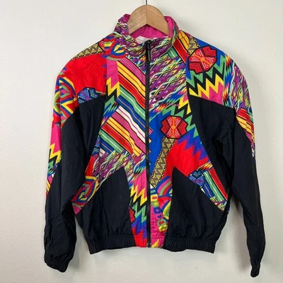 Chaqueta cortavientos HEAD de colección años 90 patrón colorido mujer pequeña cremallera completa correr Foto 1 de 4