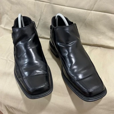 Florsheim Negro Cuero Puntera Cuadrada Botines Chelsea Hebilla Cremallera Lateral Hombres 11.5D Foto 1 de 4