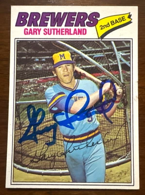 1977 Topps GARY SUTHERLAND Autographed Baseball Card #307 BREWERS — 第 1/2 张图片